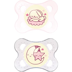 MAM Nachtschnuller Rosa / Transparent 0 - 6 Monate Silikon