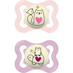 MAM Nachtschnuller Supreme Night Silikon, 0-6 Monate, 2 Stk., Katze/Frosch