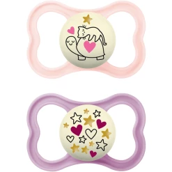 MAM Nachtschnuller Supreme Night Silikon, 16+ Monate, 2 Stk., Katze/Sterne