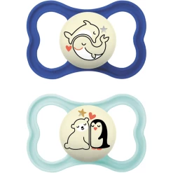 MAM Nachtschnuller Supreme Night Silikon, 16+ Monate, 2 Stk., Wal/Bär