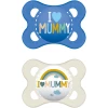 MAM Schnuller Original Aus Silikon I Love Mummy 0 - 6 Monate , Blau/beige