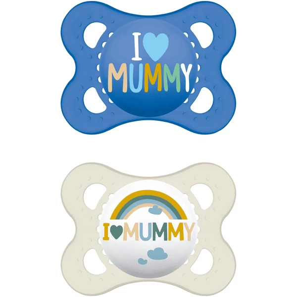 MAM Schnuller Original Aus Silikon I Love Mummy 0 - 6 Monate , Blau/beige 3 MAM Schnuller Original Aus Silikon I Love Mummy 0 - 6 Monate , Blau/beige