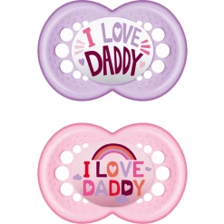 MAM Schnuller Original I Love Daddy Aus Silikon 6+ Monate, Rosa/lila