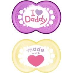 MAM Schnuller Original Lila / Gelb I Love Daddy 6+ Monate Silikon