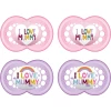 MAM Schnuller Original Silikon 6-16 Monate I Love Mummy 4 Stück Rosa/lila -Nip-Family shop mam schnuller original silikon 6 16 monate i love mummy 4 stueck rosa lila a326804