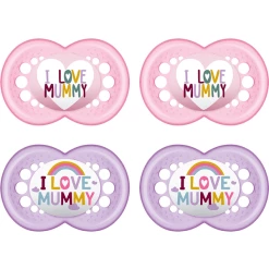 MAM Schnuller Original Silikon 6-16 Monate I Love Mummy 4 Stück Rosa/lila