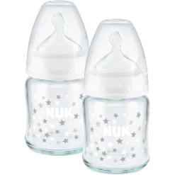 NUK Glasflasche First Choice⁺ Ab Der Geburt 120 Ml, Temperature Control Im Doppelpack Weiß