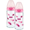 NUK Glasflasche First Choice⁺ Ab Der Geburt 240 Ml, Temperature Control Im Doppelpack Rosa