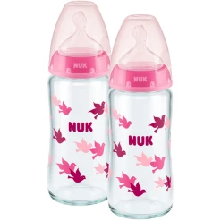 NUK Glasflasche First Choice⁺ Ab Der Geburt 240 Ml, Temperature Control Im Doppelpack Rosa