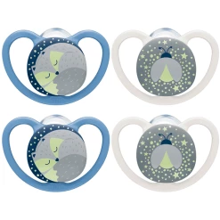 NUK Nachtschnuller Space Gr. 1, 0 - 6 Monate Silikon, Fuchs & Glühwürmchen, 4 Stück
