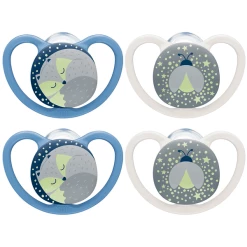 NUK Nachtschnuller Space Gr. 2, 6 - 18 Monate Silikon Fuchs/ Glühwürmchen, 4 Stück