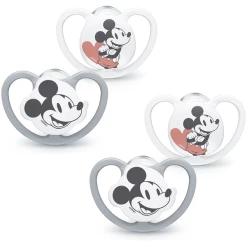NUK Schnuller Space Disney "Mickey" 0-6 Monate, 4 Stk. In Grau/weiß