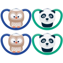 NUK Schnuller Space Gr. 2, 6 - 18 Monate Silikon Eule/Panda 4 Stück