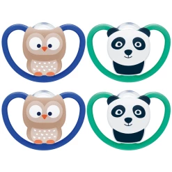 NUK Schnuller Space Gr. 3, 18 - 36 Monate Silikon Eule/Panda 4 Stück