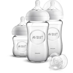 Philips Avent Natural Flaschen-Set Glas Für Neugeborene SCD303/01, 3 Flaschen & Schnuller