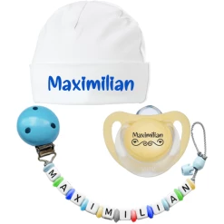 Schnullireich Geschenkset Mit Namen Bestseller Junge (0-6 Mon) Blau