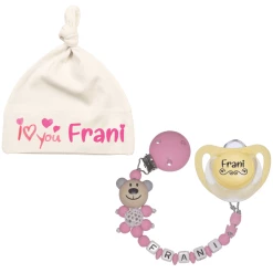 Schnullireich Geschenkset Mit Namen I Love You (6-18 Mon) Mädchen Rosa