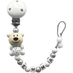 Schnullireich Schnullerkette Mit Namen Häkelbär Taufe Weiß