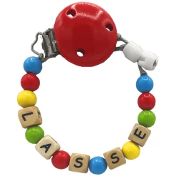 Schnullireich Schnullerkette Mit Namen Kunterbunt Retro (Holz) Bunt