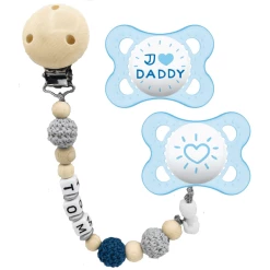 Schnullireich Schnullerkette Mit Namen + MAM Schnuller Daddy 2-6 Mon. Blau