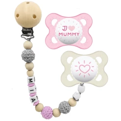 Schnullireich Schnullerkette Mit Namen + MAM Schnuller Mummy 2-6 Mon. Rosa