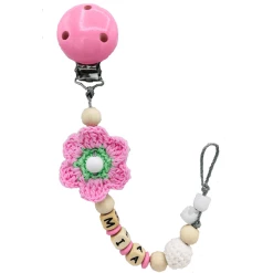Schnullireich Schnullerkette Mit Namen Rosa Häkelblume (Holz) Rosa