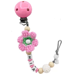 Schnullireich Schnullerkette Mit Namen Rosa Häkelblume Rosa